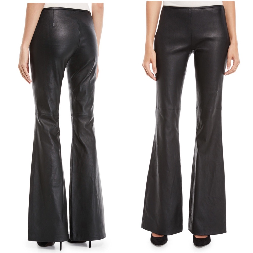 Theory Black Leather Flare Pants